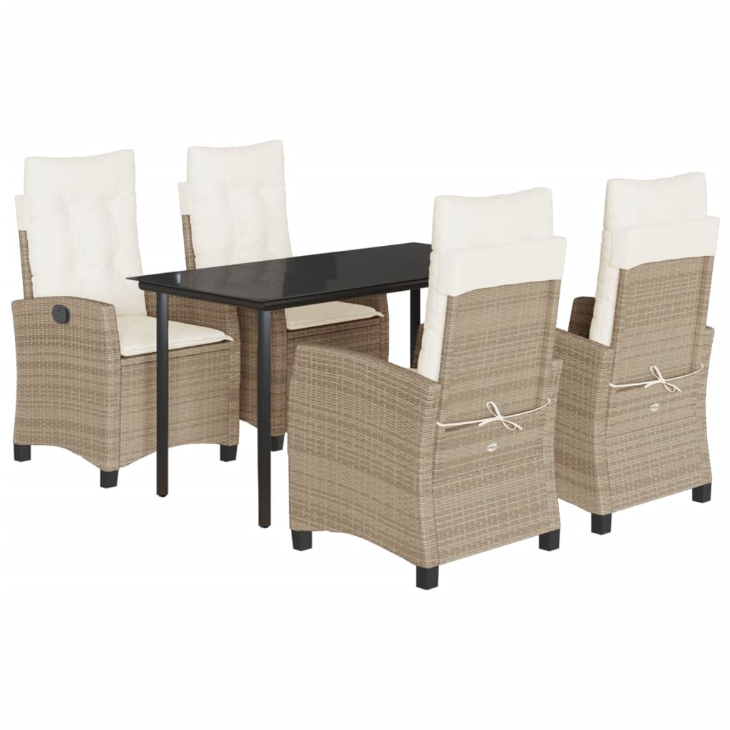5-tlg. Garten-Essgruppe mit Kissen Beige Poly Rattan